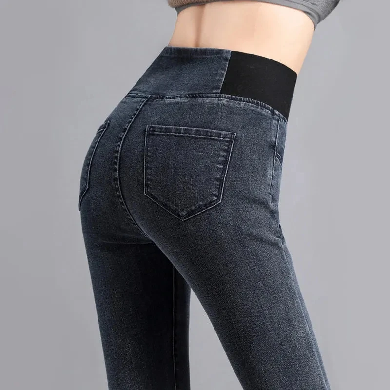 Thicken Velvet High Waist Denim Pants Women Winter Fashion Add Velvet Hip Lift Fitness Leggings Stretch Oversize Pencil Jeans