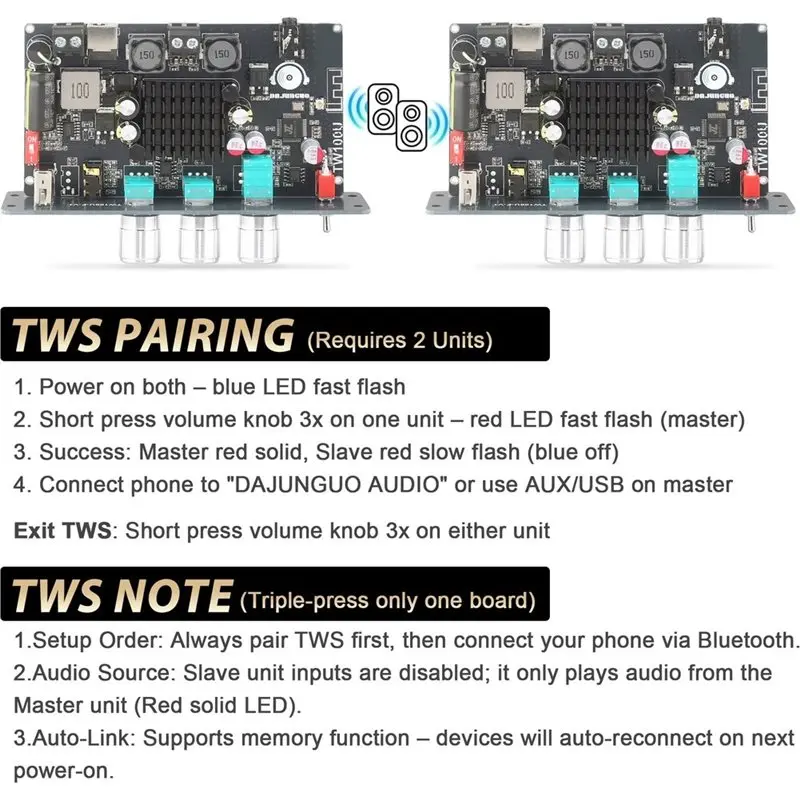 【가격 인하】 】보드 TPA3116D2 디지털 전력 증폭기 모듈 100W 모노(내장 스텝업 전압 회로(TW100U) 포함), 지원 기능 제공