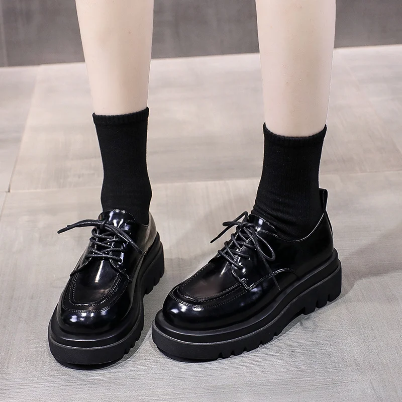 

Женские теплые туфли на танкетке COOTELILI, черные туфли на платформе 5 см, со шнуровкой, Размеры 35-40, для осени и зимы, 2023