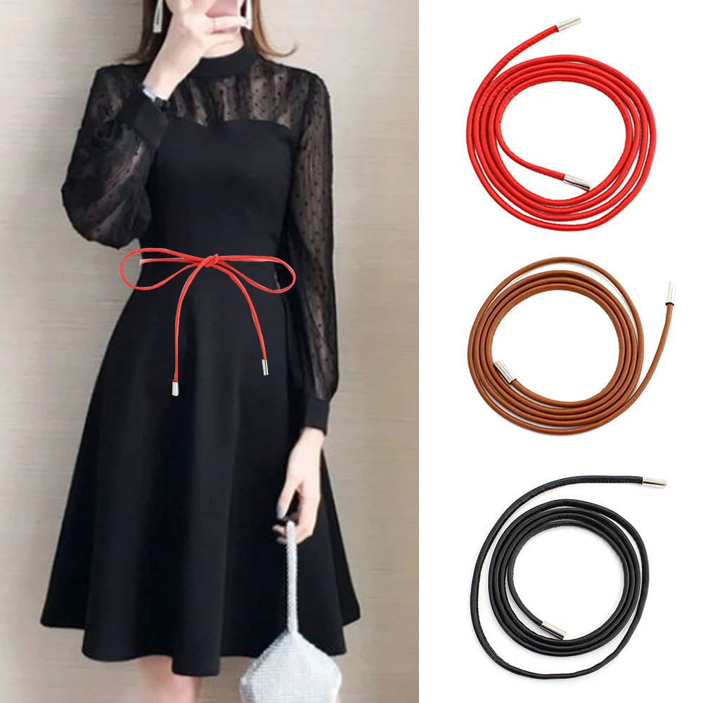 Female Dress Slim Belt Faux Leather Belt Knotted Bow Waist Belt Women Dress Clothes Solid Color Waistband Decoration Strap