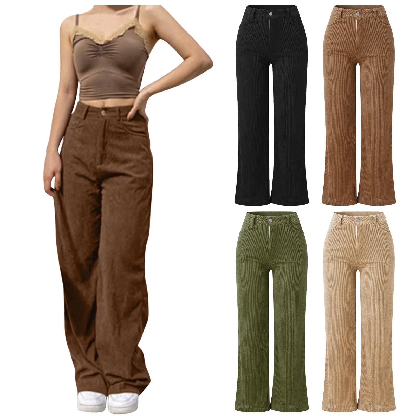 Fall breathable women's pants comfortable new clothing Women's corduroy mops fashion pleated wide-leg casual pants 2022 jeans pant