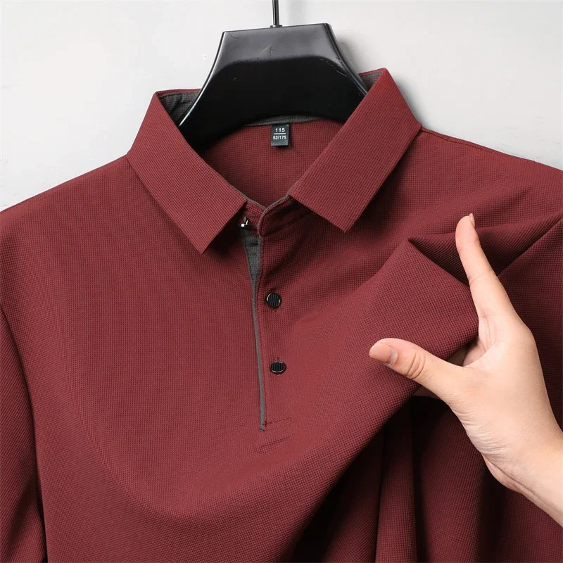 Polo da uomo in tinta unita a maniche lunghe casual da lavoro nuova Top versatile quattro stagioni caldo e confortevole alla moda - immagine 5