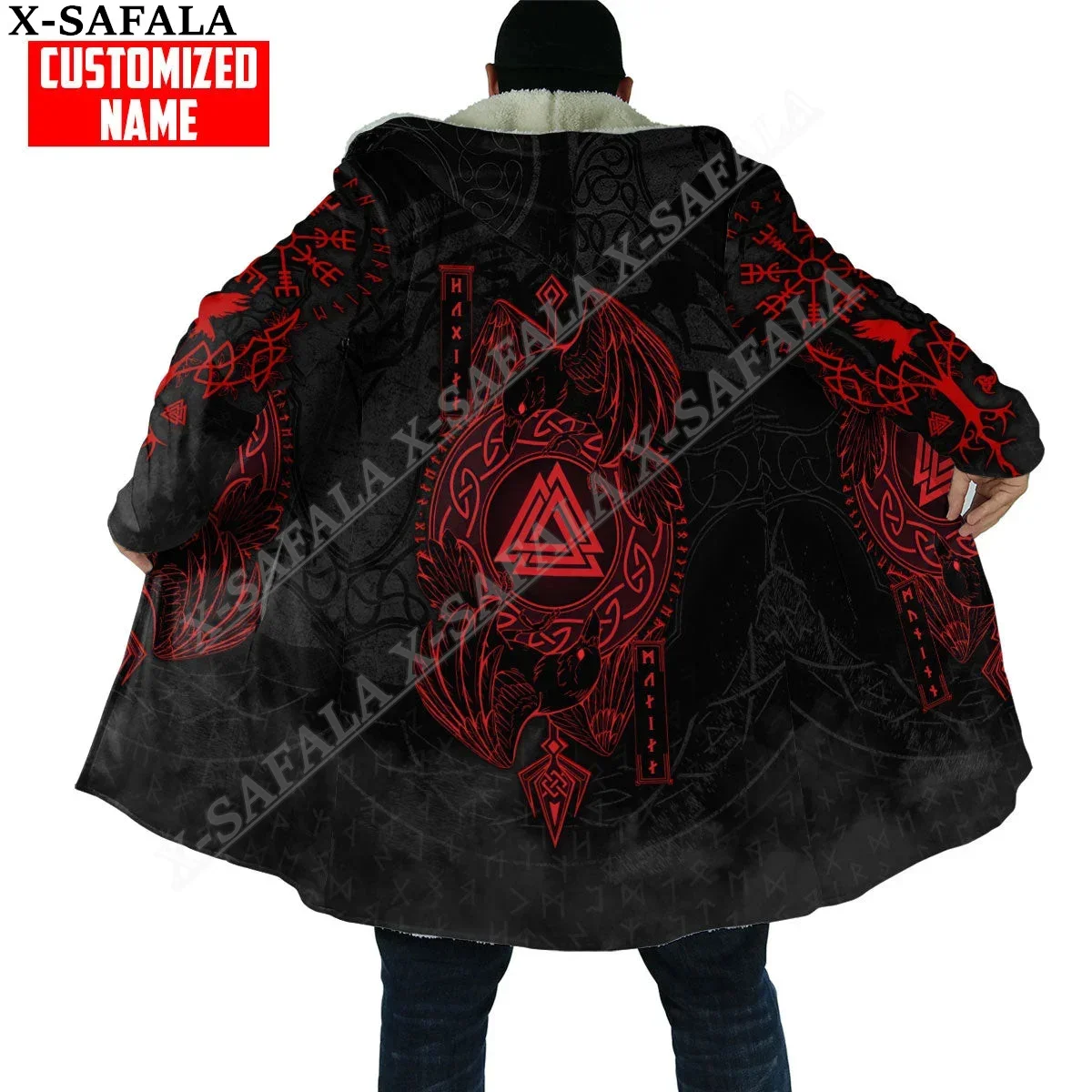 

Symbol Viking Tattoo Raven Wolf Odin Overcoat Coat 3D Print Thick Warm Hooded Cloak Men Windproof Fleece Unisex Casual-6