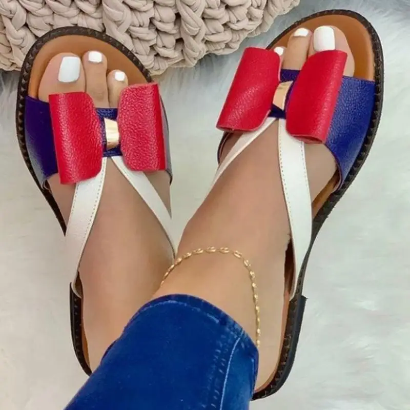 2021 Summer Women's Slippers Butterfly-Knot Casual Flat Sandals Open Toe Slip On Shoes Beach Party Lady Flip Flops for Women