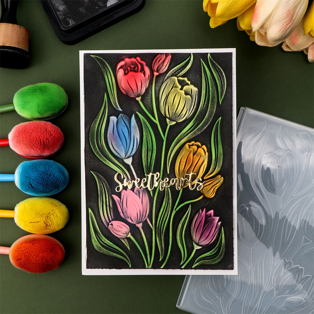 Plastic Embossing Folder Embossing Folder Twirling Tulips Background 3D Embossing Folder for DIY Scrapbooking Adding Texture Paper Craft Making Stencil SP02