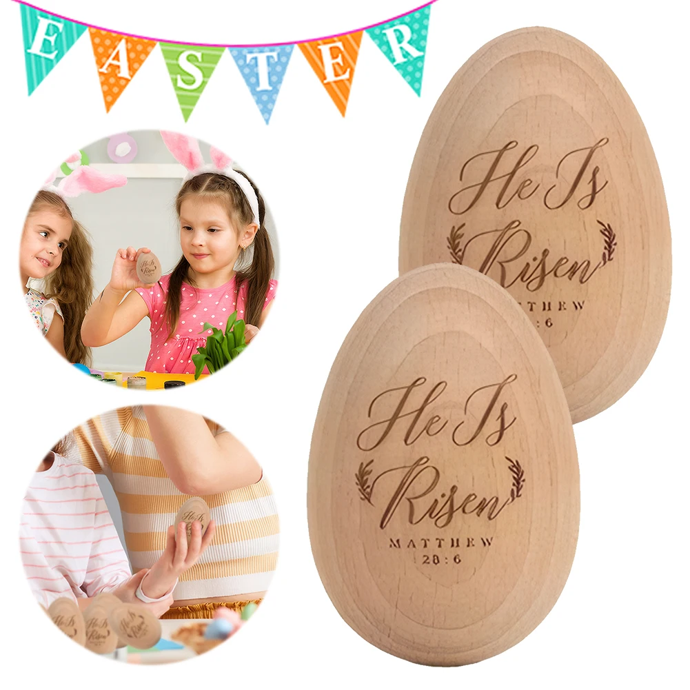 2Pcs Musical Easter Egg Shaker Wood Egg Shakers Musical Shaker Easter Basket Stuffers Gifts for Kids Boys Girls
