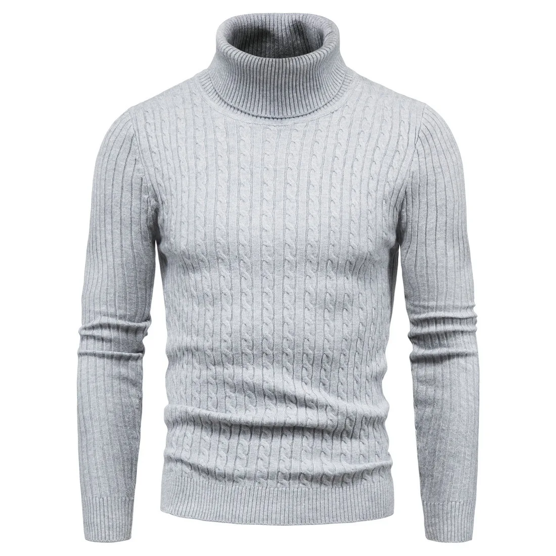 2024 Autumn New Sweater Men's High Collar Elastic Knit Fried Dough Twists Pattern Casual Versatile Top Tight and Warm 4