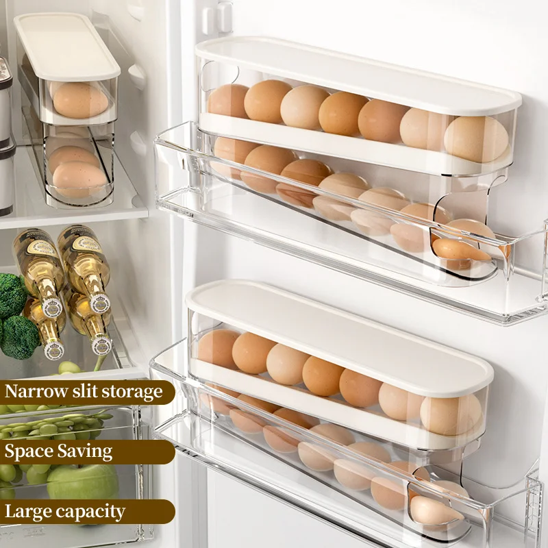 Automatic Scrolling Egg Rack Kitchen Egg Holder Storage Box Egg Basket Container Organizer Rolldown Refrigerator Egg Dispenser 3