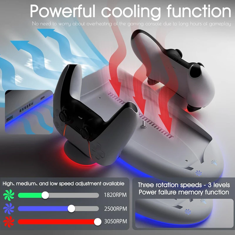 2024 PS5 슬림 스탠드 및 냉각 스테이션, RGB LED 조명, PS5 슬림 컨트롤러, 플레이스테이션 5 슬림 디스크용 고속 충전기