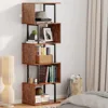 6-Tier Bookshelf, Tall S-Shaped Geometric Bookcase, Industrial Freestanding Display Shelf Unit, Wood Divider for Living Room 1