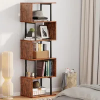 6-Tier Bookshelf, Tall S-Shaped Geometric Bookcase, Industrial Freestanding Display Shelf Unit, Wood Divider for Living Room 1