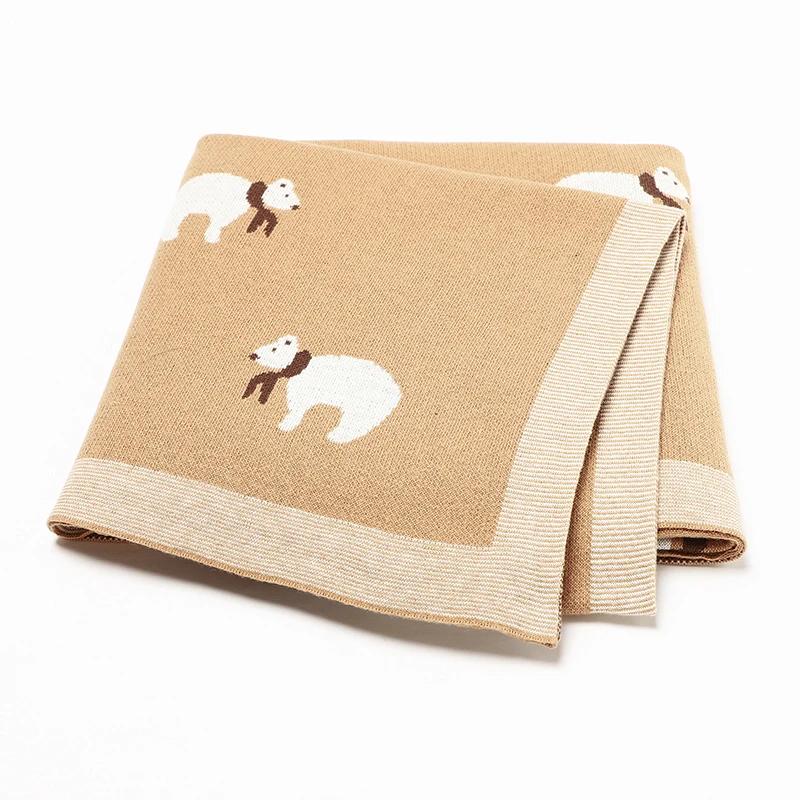 

Одеяло для новорожденных, детская мягкая клетчатая коляска для младенцев, мальчиков и девочек, пеленка, вязаная коляска для малышей, диван для кровати, одеяла для кроватки, 100*80 см, милые полярные медведи