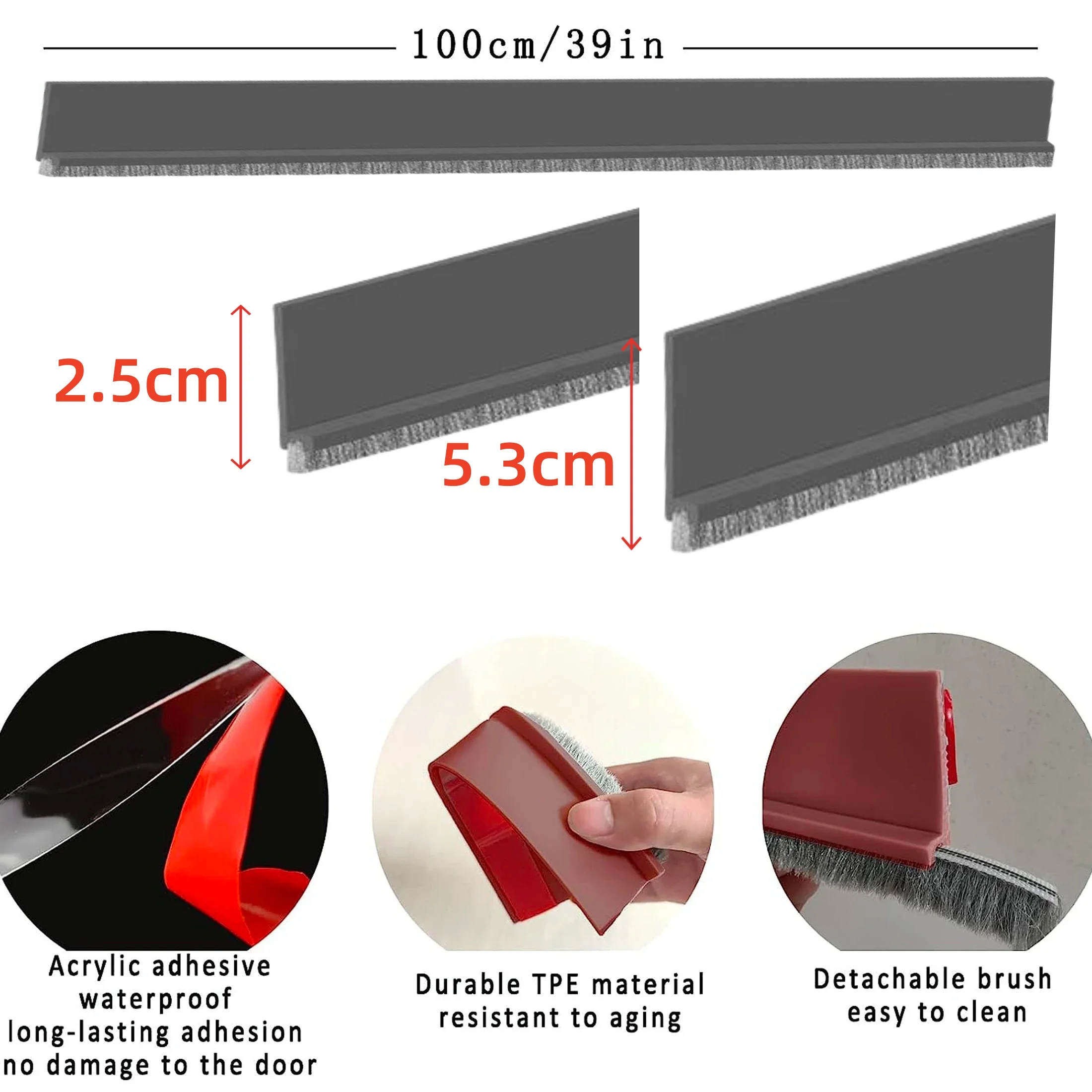 Door Seal Draft Stopper with Brush Reduce Noise Rubber Door Sweep Breeze Blocker Insect proof dust proof and sound proof seal