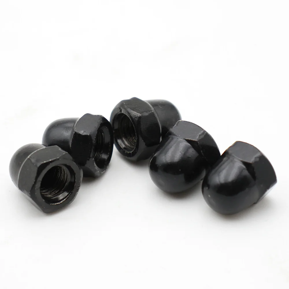 5-20pcs M3 M4 M5 M6 M8 M10 M12 Black Carbon Steel Metric Acorn Nuts Crown Hex Nuts Domed Cap hexagon nuts carbon steel nuts