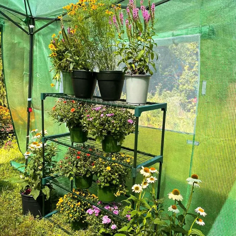 Greenhouse Shelving Staging Double 4 Tier, Outdoor / Indoor Plant Shelves, 5
