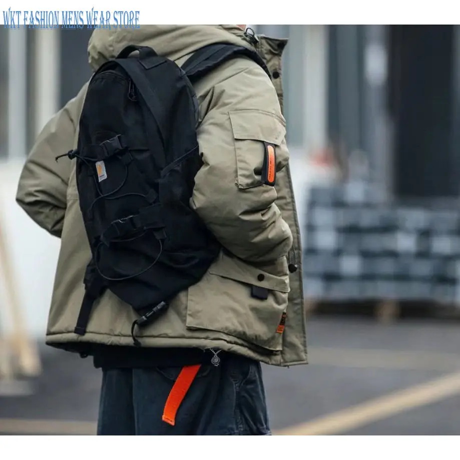Retro Parkas Cargo Thick Coat Men's Winter Loose Hooded Cotton-Padded Coat Fashion Casual Cotton-Padded Jacket Tooling Suits
