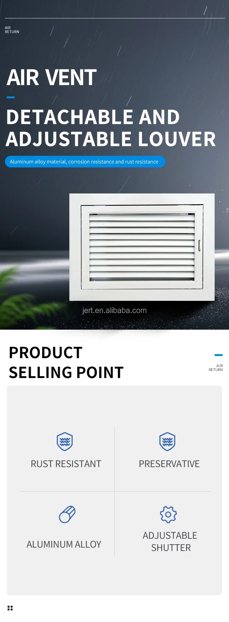 Description Picture 3 of itemBathroom VentilatorStainless Steel Square Double-Layer Louver Aluminum Air Outlet HVACS Systems Vent For Air Return And Ventilat