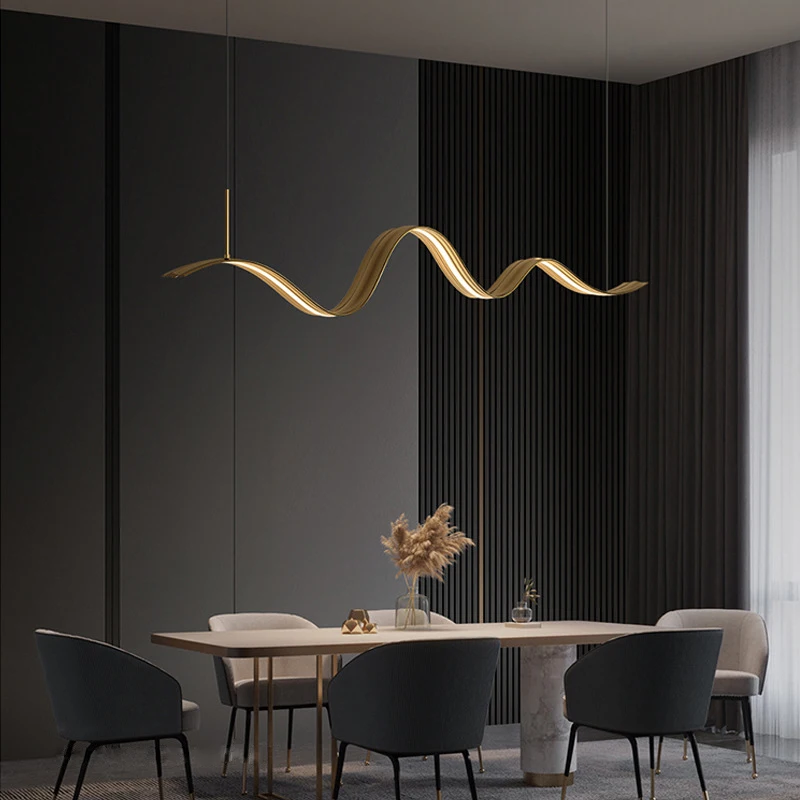 

Modern luxury wave pendant lights dining room design led chandelier copper hanging light fixture kitchen island suspension lamp