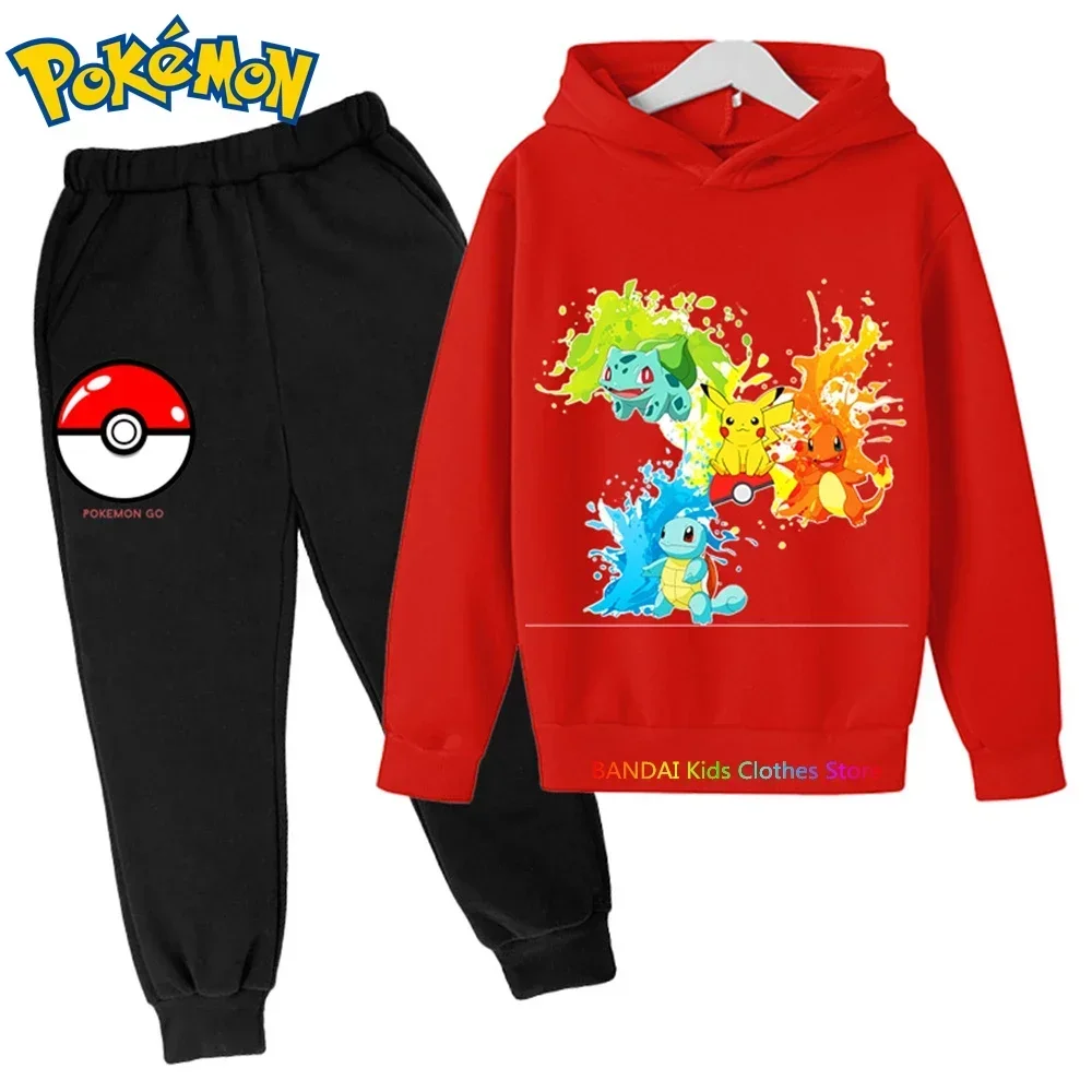

Boys Sports Pokemon Clothes Kids Hoodies Suit Autumn Fashion Pikachu Casual Long Sleeves Baby Sweatshirt+ Pants 2pcs Sets