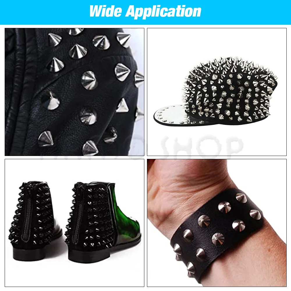 50pcs/set 7x10mm Cone Studs And Spikes DIY Craft Cool Punk Garment Rivets  For Clothes Bag Shoes Leather DIY Handcraft