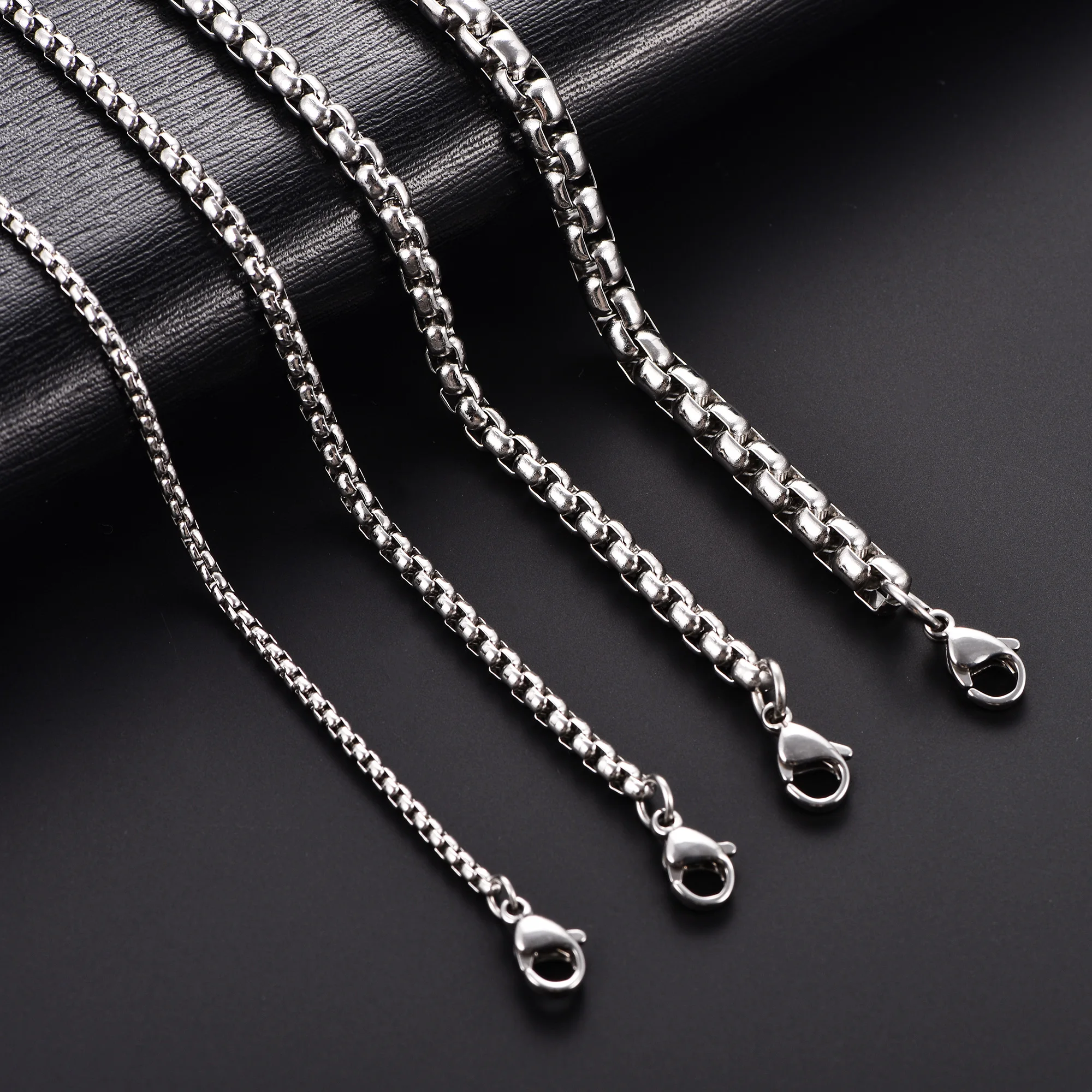 Stainless Steel Silver Square Box Link Chain Necklace - Unisex Punk Choker Jewelry Gift