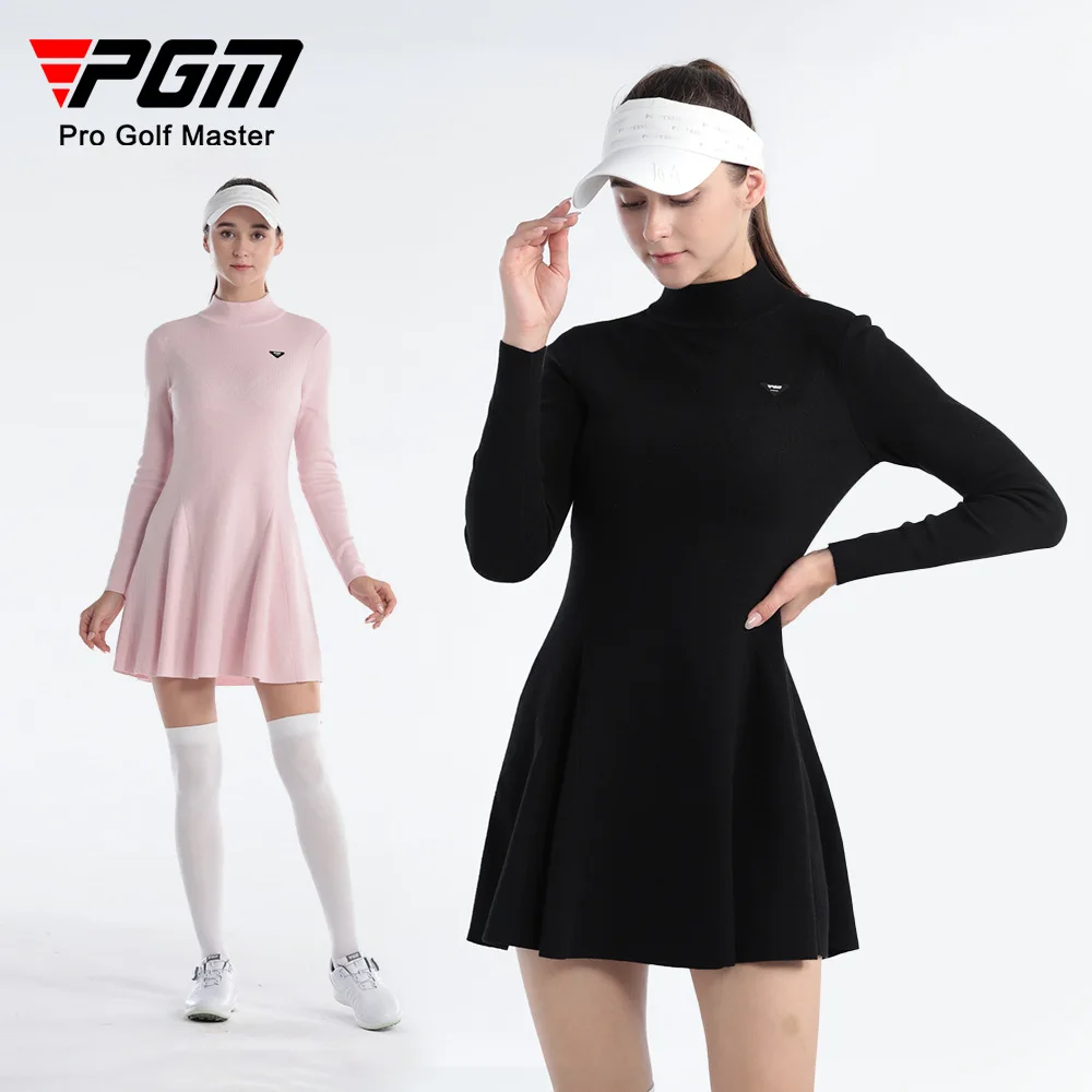 PGM Golf Women's Woven Dress Round Neck Sweater Slim Fit Autumn Winter Tennis Warm Skirt QZ093