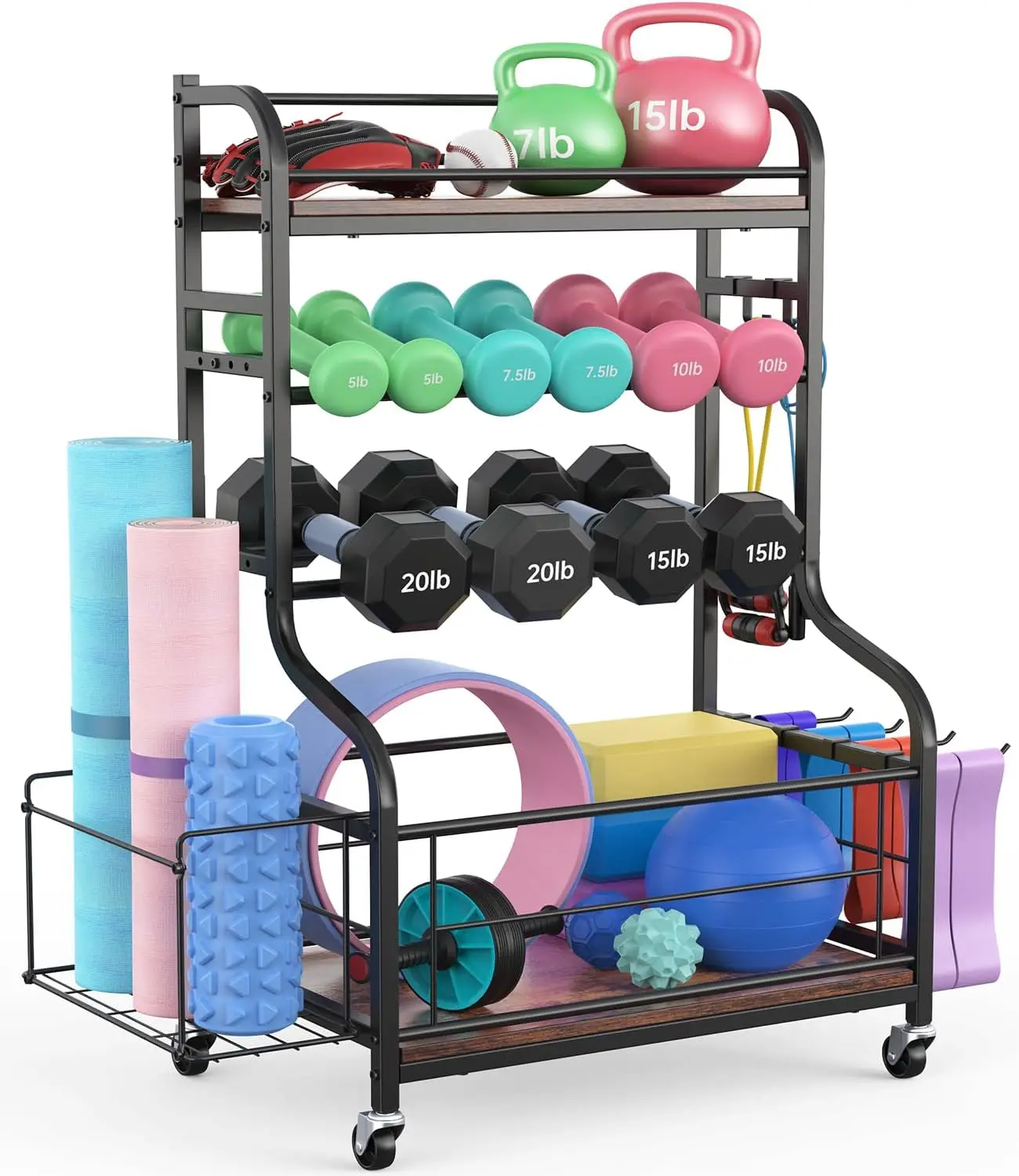

Weight for Dumbbells, All in One Gym for Yoga Mat Dumbbells and Kettlebells Holder, 4 Tier Heavy Duty Metal Workout Gym Equi