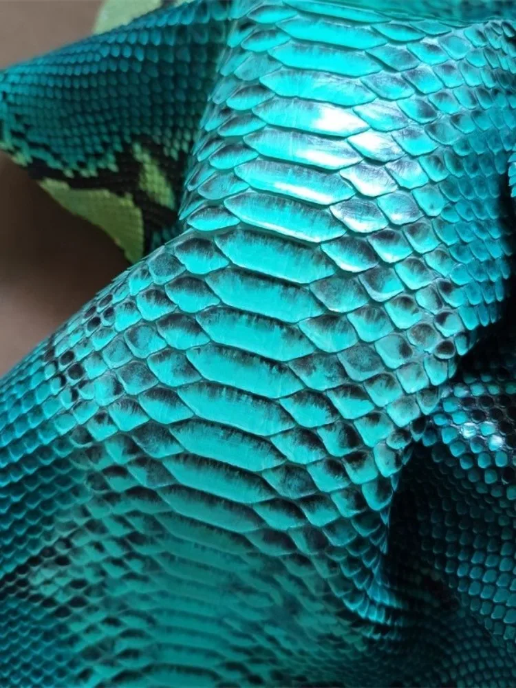 Fashion Genuine Leather Fabric High Quality Handmade Blue Green Python Skin Accessory DIY For Wallet Belt