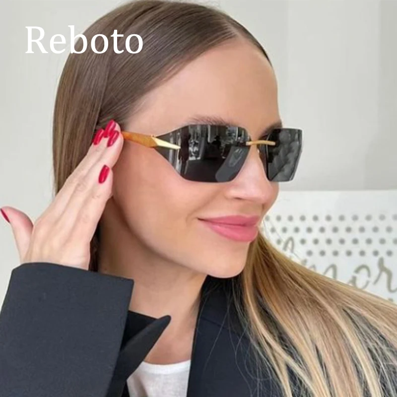 Einzigartige randlose Sonnenbrille aus Metall für Frauen Männer Mode schwarze Hip Hop Punk Sonnenbrille für weibliche unregelmäßige coole Mädchen Sonnenbrillen uv400 – Detail 2