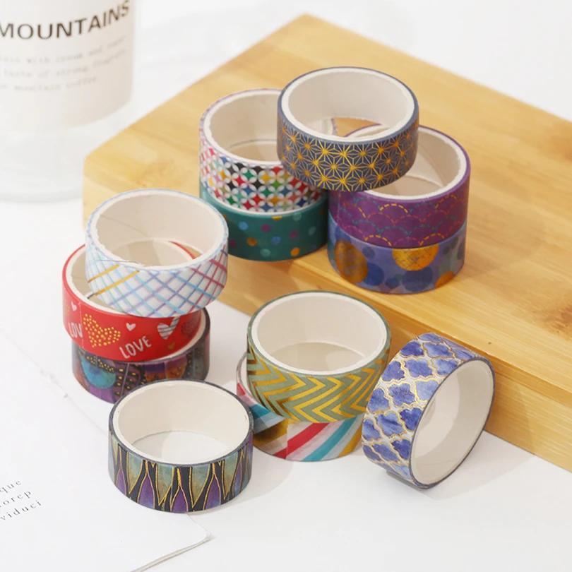12Pcs Geometry Washi Tape Scrapbooking Masking Tape Gold Foil Cinta Adhesiva Decorativa Journaling Materials Washi Tapes 4