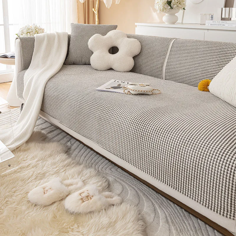 PlushPlaidSofaCushionCoverClothTowelThickeningNonSlipSkin