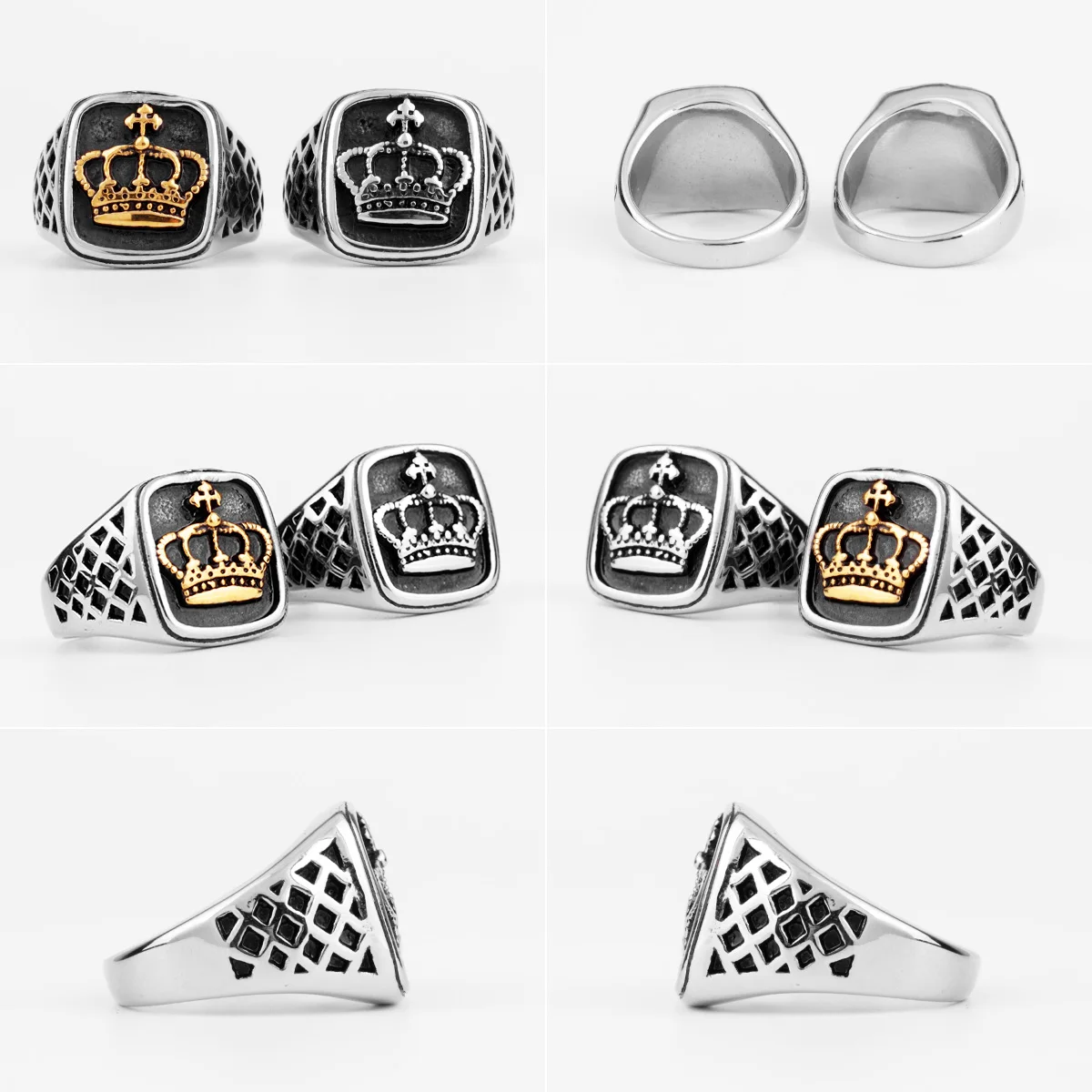 Trendy Punk Hip Hop Stainless Steel Men's Ring in Gold and Silver Tones