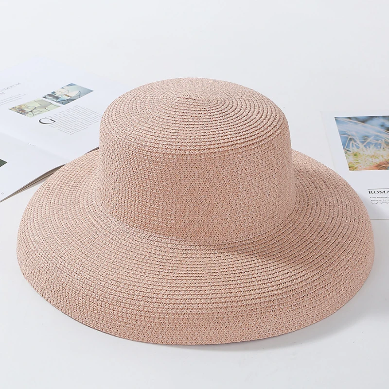 Summer Sun Hats Ladies Wide Brim Hat Female Round Top Panama Floppy Straw Beach Hat