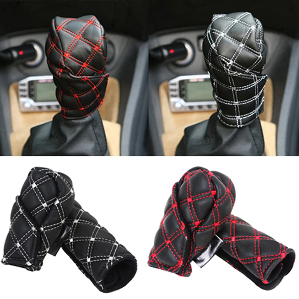 2Pcs Car Gear Shift Knob Cover Antiskid Sweat Absorption Hand Brake Gear Head Cover