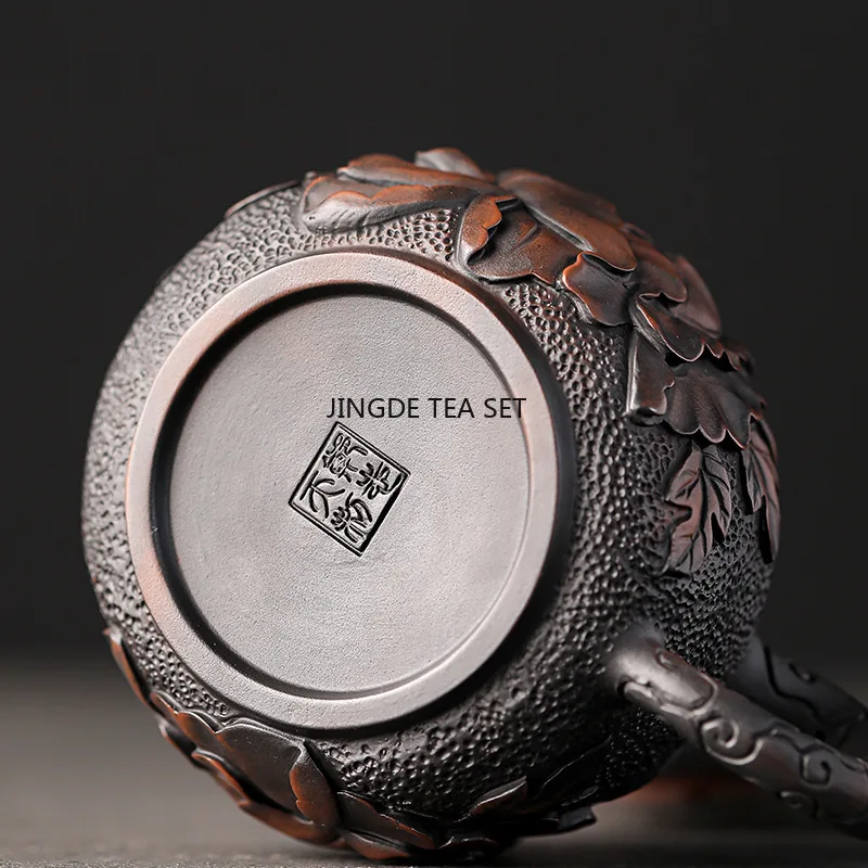 Purple pottery hand carved teapot household ceramic single teapot Kung Fu tea set tea ceremony container