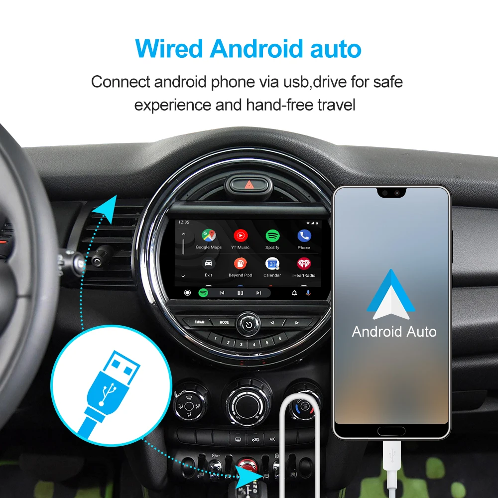 CarPlay Sans Fil Android Auto Pour Mini R55 R56 R57 R58 R59 R60 R61 F54 F55  Car Clubman Countryman Hardtop Cooper John Cooper Works Du 175,41 €