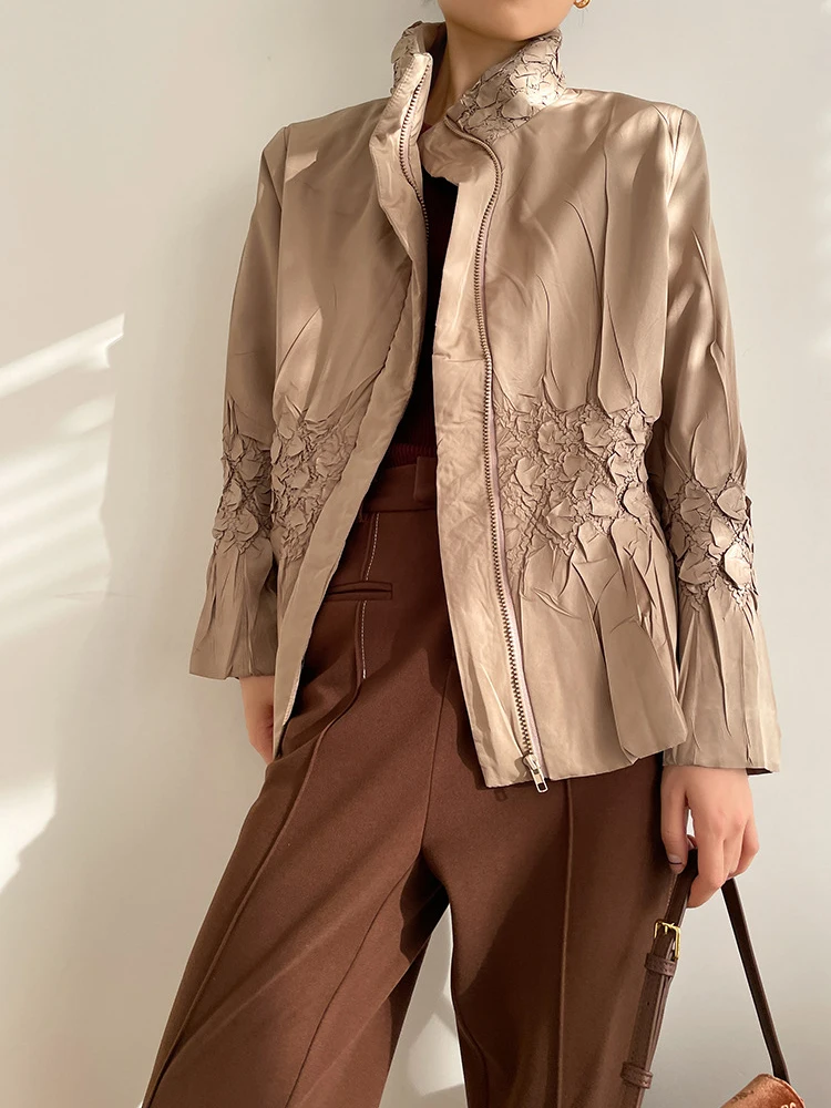 TIANPEI Pleats Cotton Zipper Jacket Women 2023 Spring New Korean Style