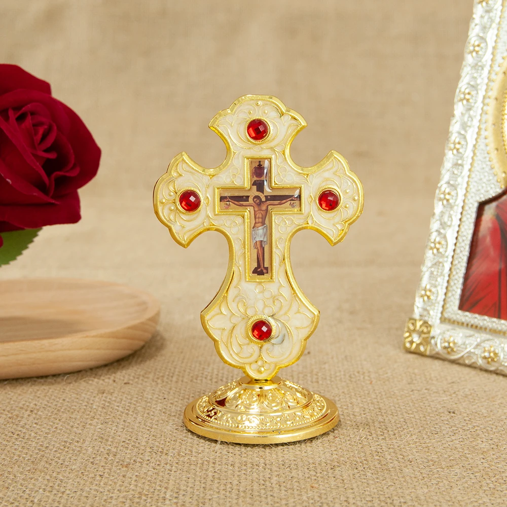 HTISOK Östliches orthodoxes Kreuz, Jesus-Kruzifix, christliches stehendes Kreuz mit Sockel für kirchliche Heimdekoration, religiöse Lieferungen – Detail 14