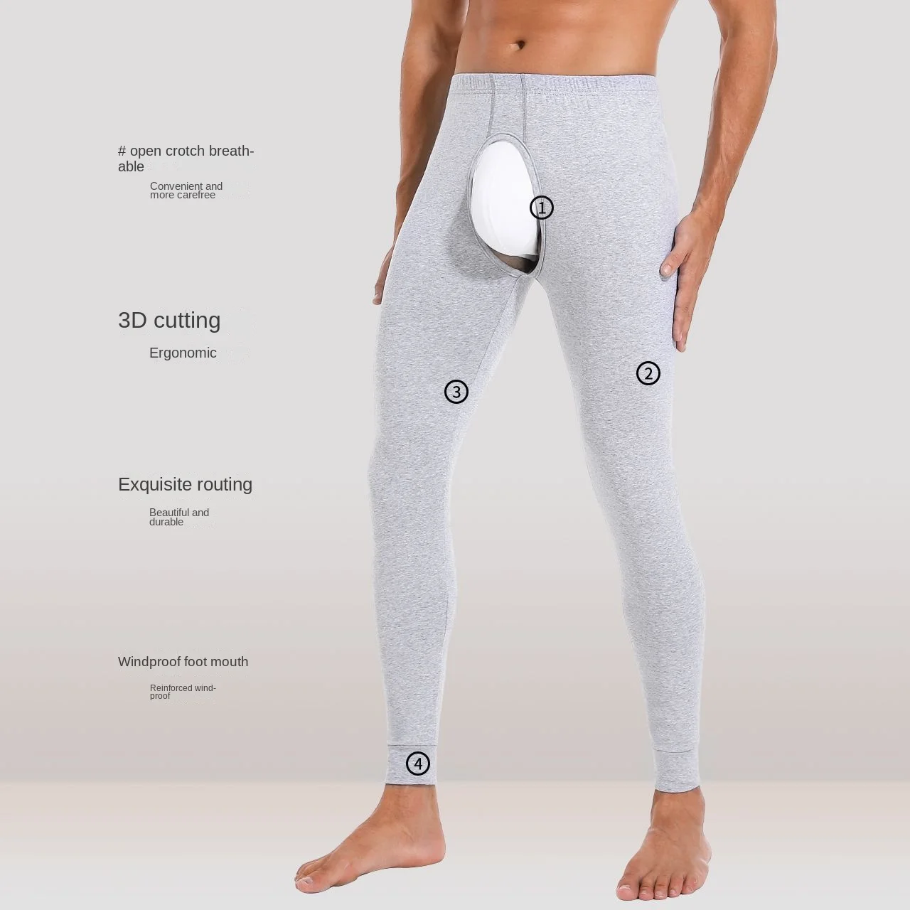 Open Crotch Long Johns Men's Warm-Keeping Pants Cotton Thin Leggings Trendy Tight Long Johns Men's Cotton-Woolen Trouser Pants