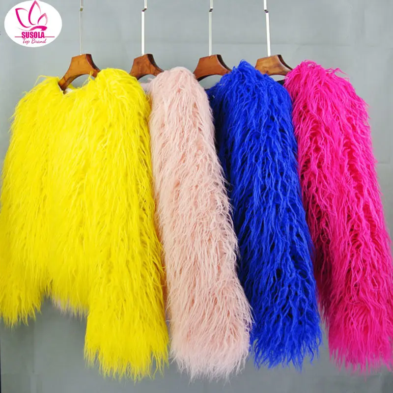 

SUSOLA Women's Fur Coat Colorful Furry Pink Lamb Wool Faux Fur Coat Female Shaggy Sheepskin Coat Winter Artificial Fur Jacket