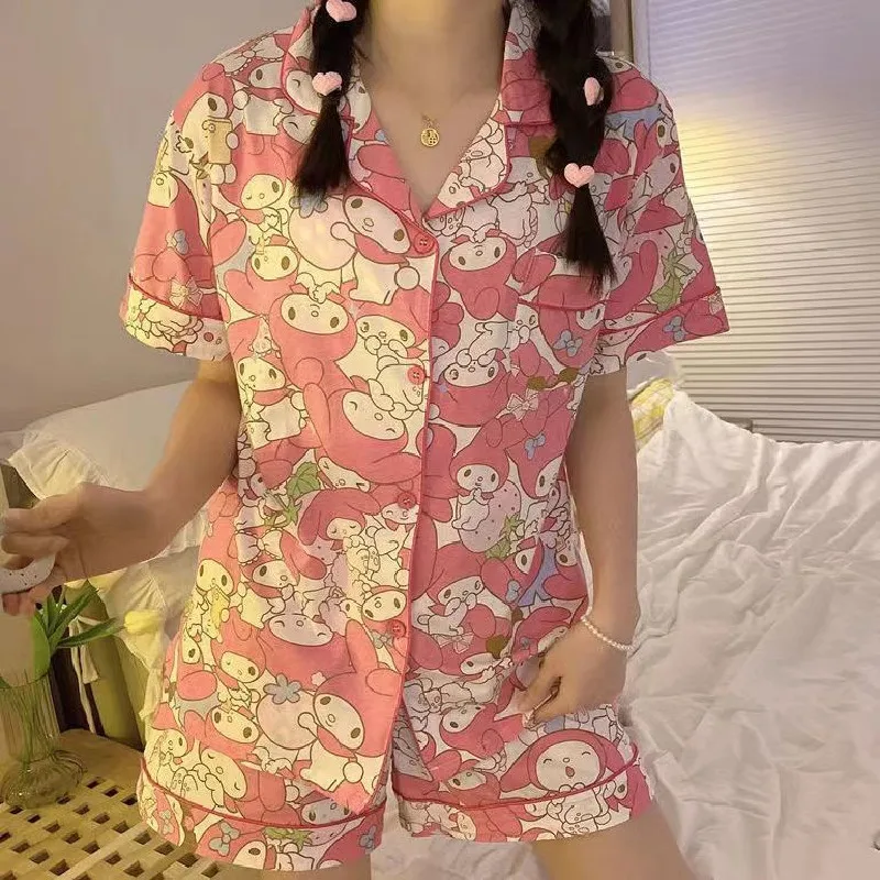 

Летние новые милые шорты Sanrio Cinnamoroll My Melody с короткими рукавами для девочек, свободная Милая Домашняя одежда, пижамы, комплекты из двух предметов