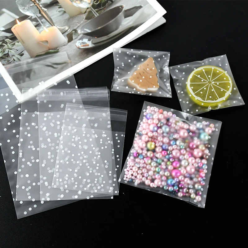 100pcs Plastic Transparent Packing Cellophane Bags Polka Dot Candy Cookie Gift Bag DIY Self Adhesive Pouch Candy Bags for Party images - 6