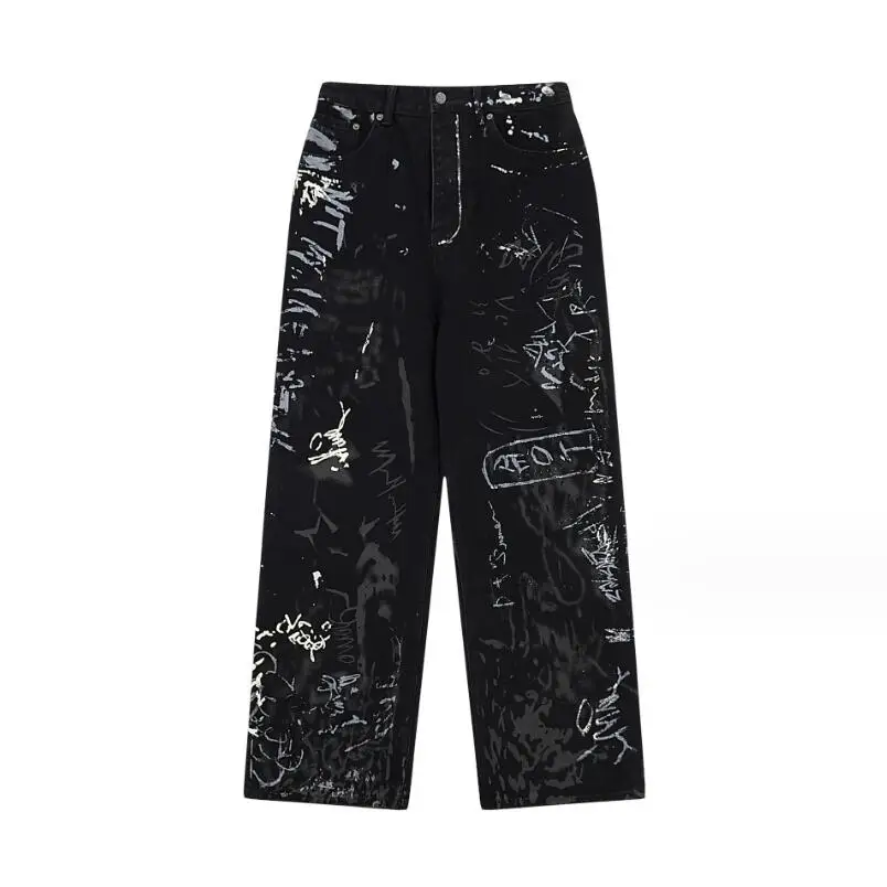 

Черные джинсы в стиле хип-хоп Y2K для мужчин, прямые широкие мешковатые джинсовые брюки с принтом граффити, уличная одежда 2024, модные панковские брюки в стиле Харадзюку w711