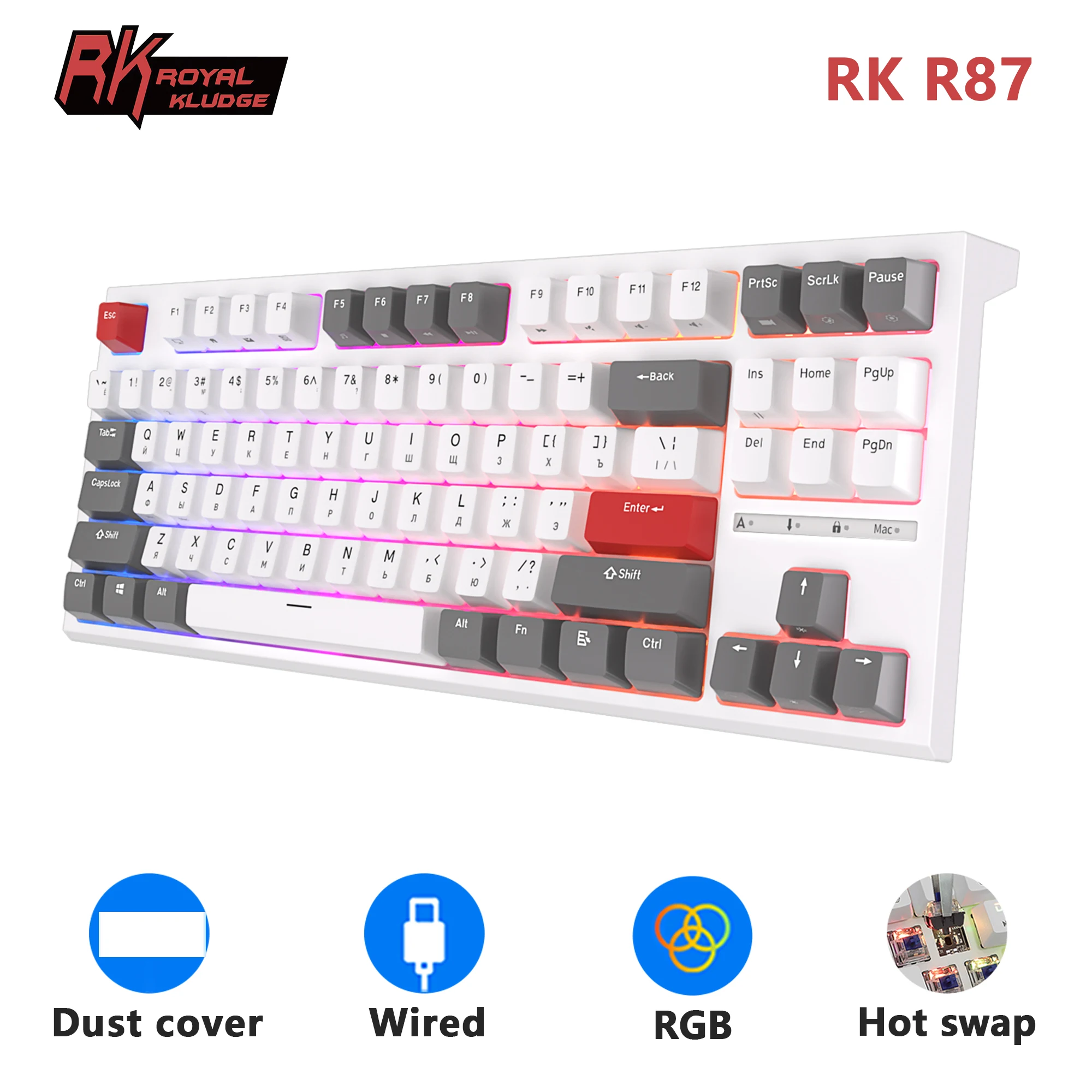 RK M87 英語配列 赤と白のキーボード 本体 Amazon.co.jp: 【Amazon.co
