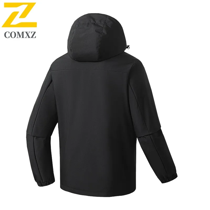 COMXZ Men Windbreaker Detachable 3-in-1 Minimalist Hooded Outdoor Hiking Camping Coat Big Size Travel Wear Resistant Outerwear