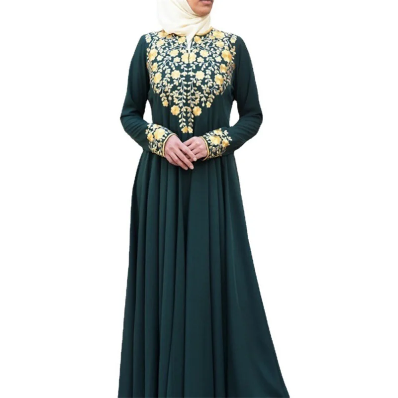 2023 Spring New Muslim Dubai Long Dress Casual Middle East Simple Ethnic Print Fashion Long Skirt