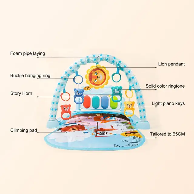 Kids Play Gym Mat Musical Activity Center with Lights Developmental Activity Gym Play Mat with Detachable Toys for Boys and 5