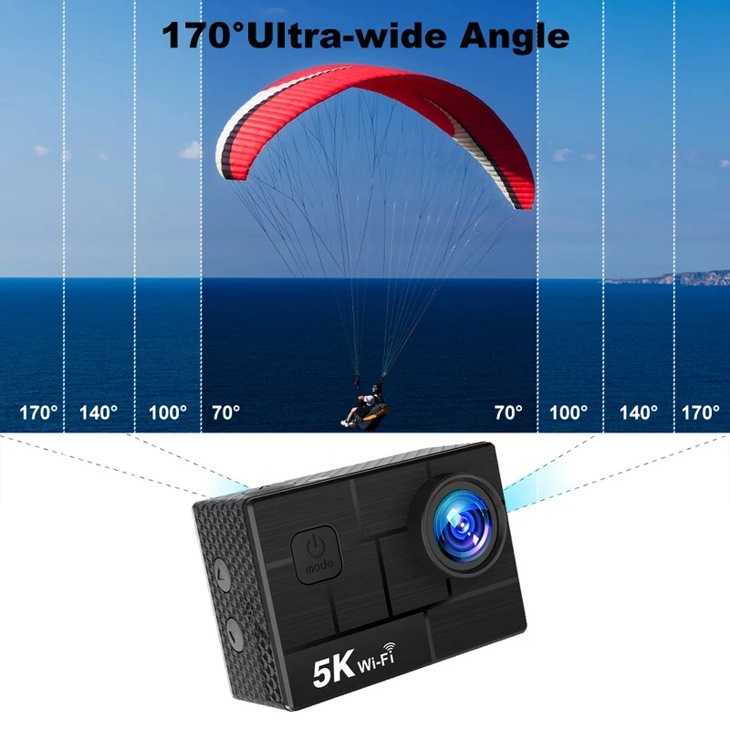 레가톤 5K 액션 카메라 4K60FPS WiFi 2.0인치 IPS 스크린 170도 °   광각 30M 방수 자전거 오토바이 스포츠 카메라
