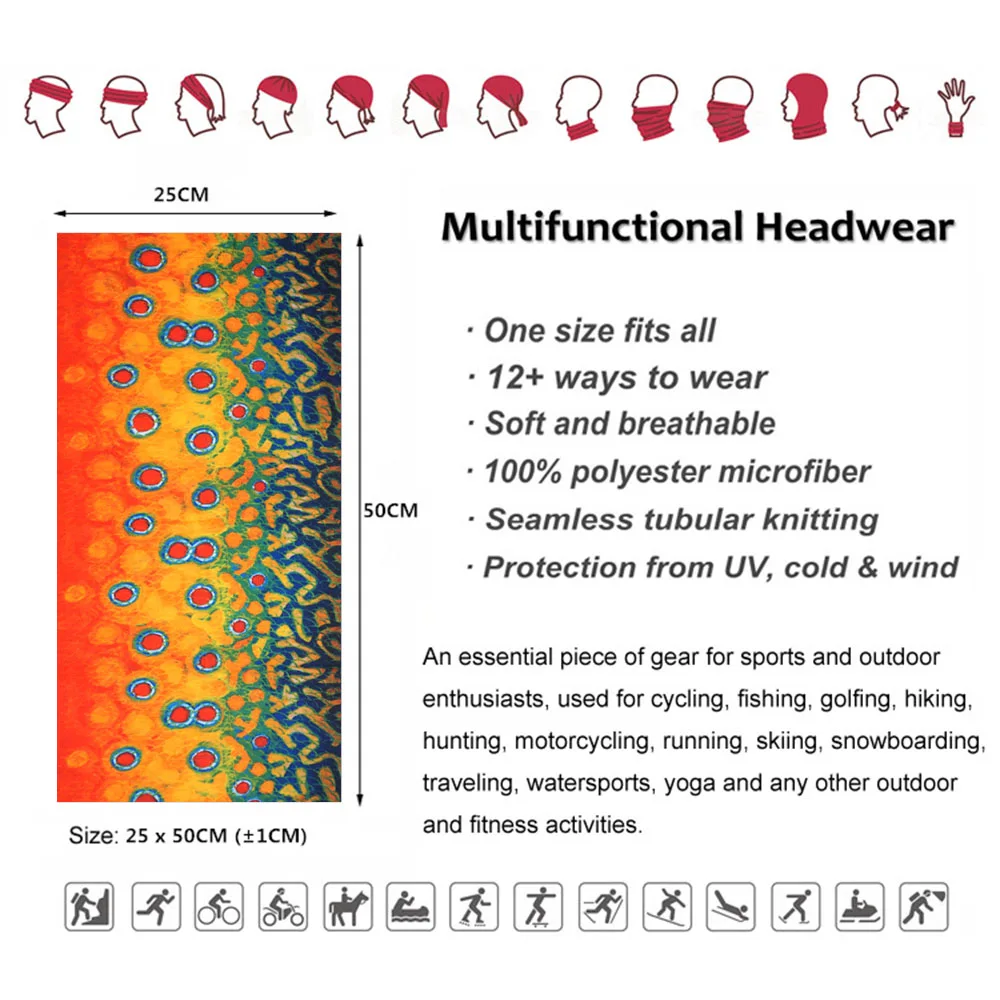 Fish Pattern Bandana Men Women Cycling Face Mask Running Hiking Headwear Fishing Neck Gaiter Cover Snood Outdoor Balaclava Scarf