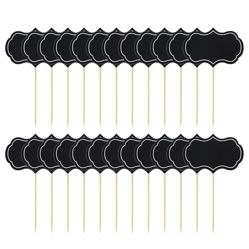 24Pcs Blank Chalkboard Cupcake Topper Food Buffet Label Signs Dessert Cake Topper Toothpick Wedding Party Christmas Decorations